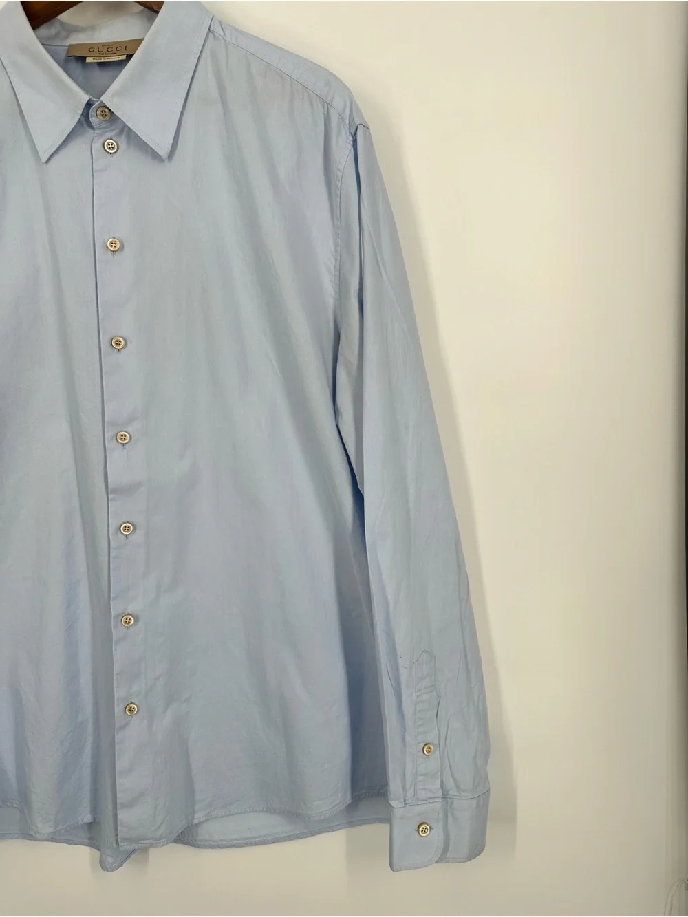 GUCCI French Cuff Vintage Pointed Collar Uniform Staff Dress Shirt Light Blue